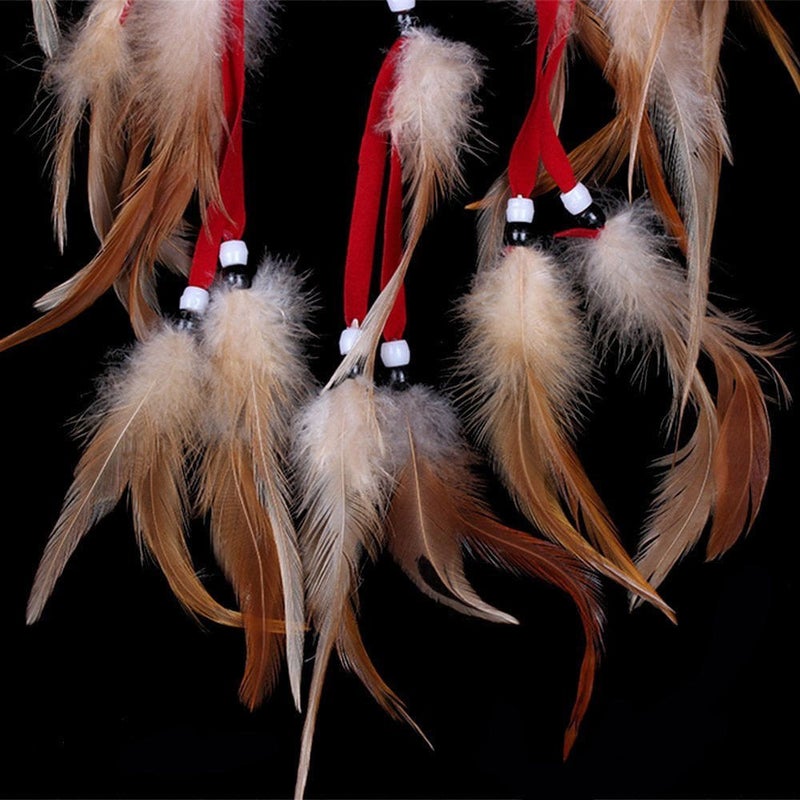 Yuyeran Heart Shaped Dream Catcher with Feathers Car Wall Hanging Decoration (Red) - Image 3